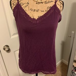 3 Loft lace trimmed camisoles in Purple,red,pink